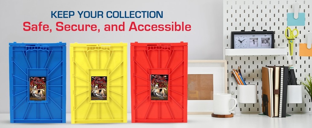 x2 BCW Short Comic Book Bins Heavy Duty Stackable Plastic Boxs Hold 150 Yellow