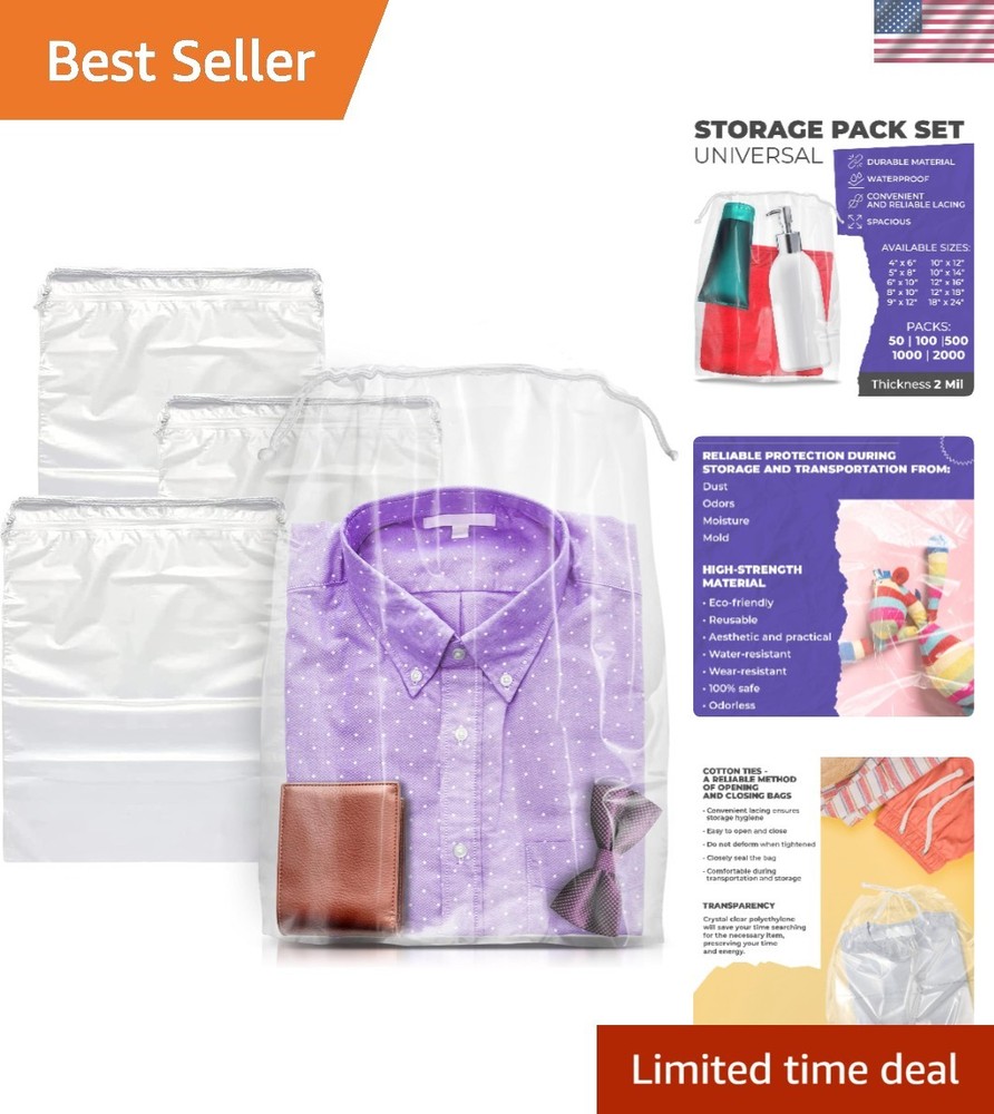 Disposable Drawstring Bags PE 2 Mil with Double Cotton Drawstrings