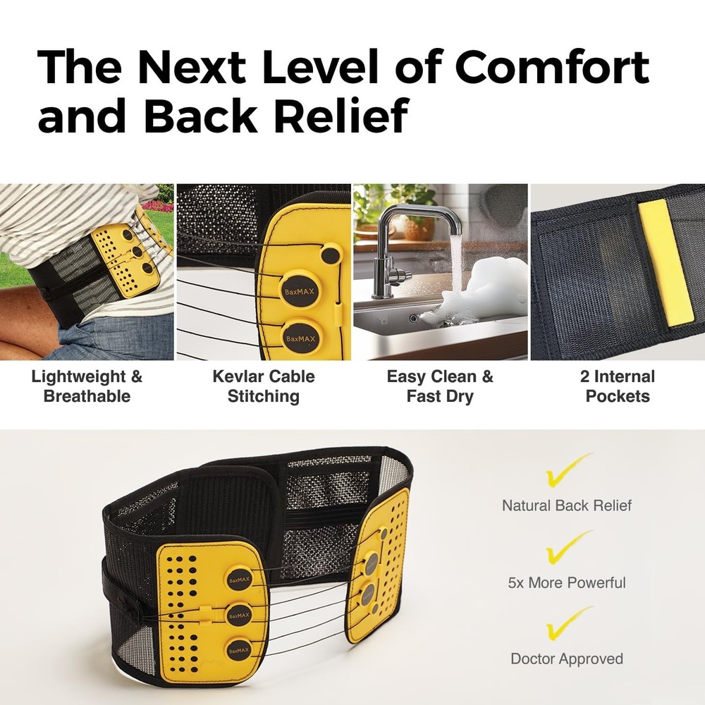 BaxMAX Adjustable Back Brace with 5-to-1 Compression Pulley System for Lumbar...