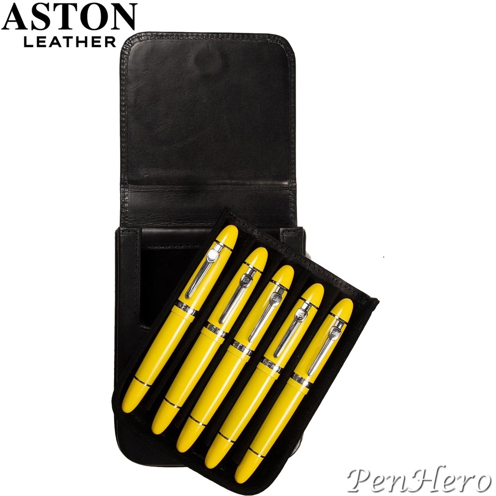 Aston Leather Pen Case with Five Slots Black