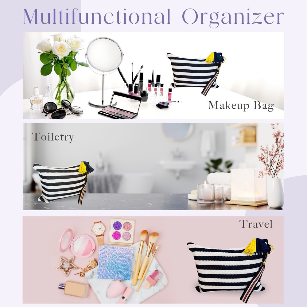 Makeup Pouch With Strap, Canvas Makeup bag(Black)
