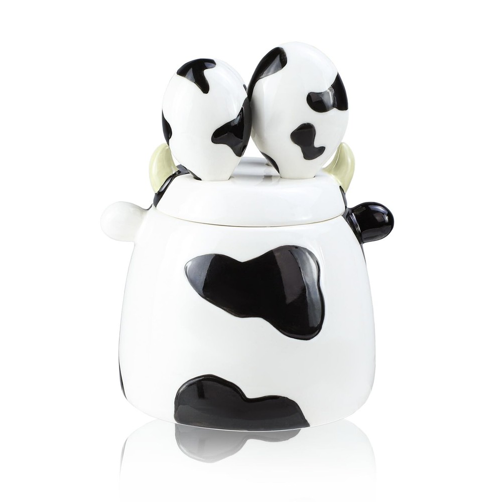 Ceramic Cow Pattern Measuring Spoons Set for Dry or Liquid with Measuring Cup...