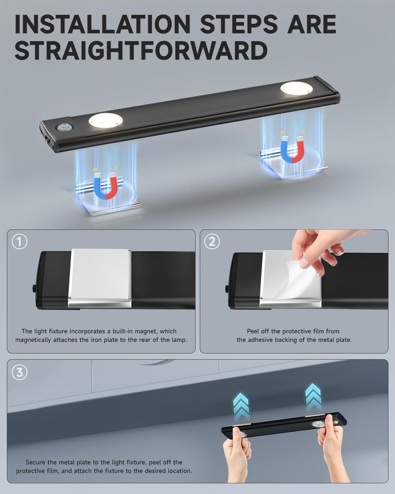 Under Cabinet Lighting, 10" Rechargeable Motion Sensor Light Indoor - 4 Modes...