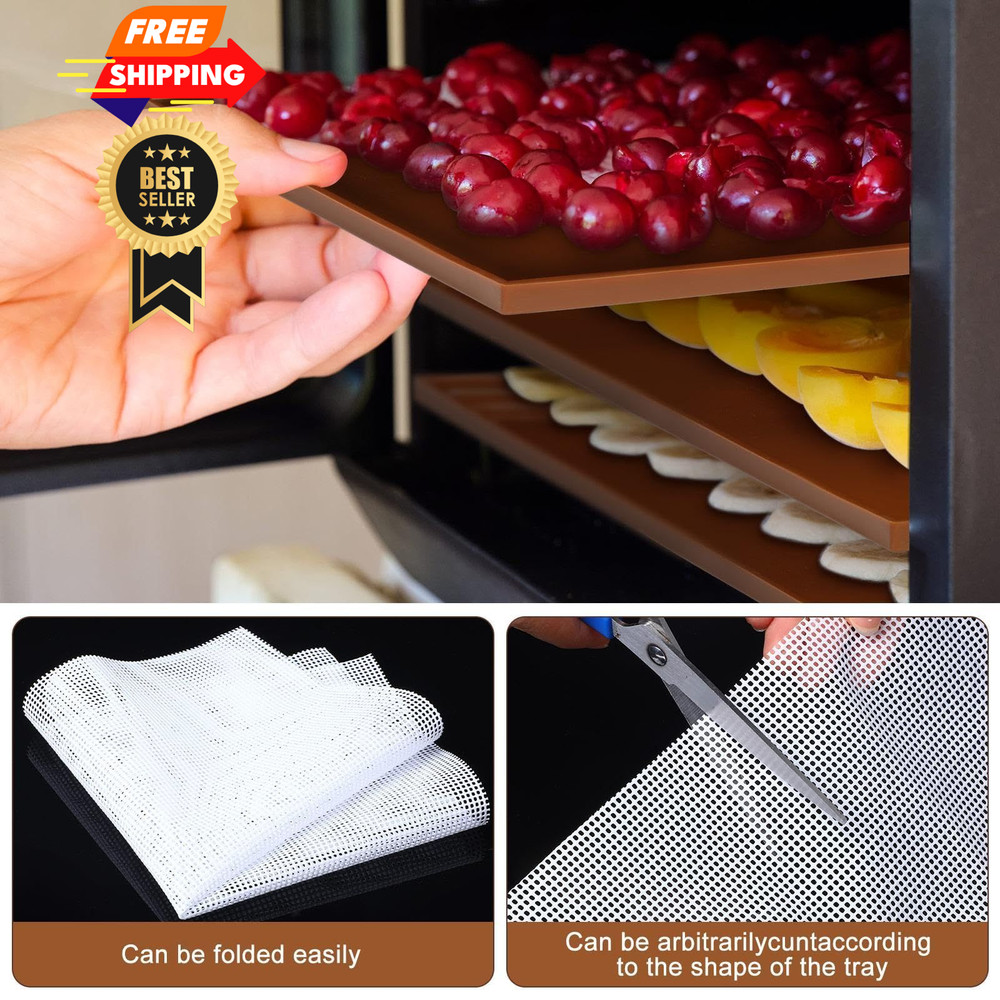 8 Pcs Silicone Dehydrator Mats 10 Mesh Screen Sheets Brown