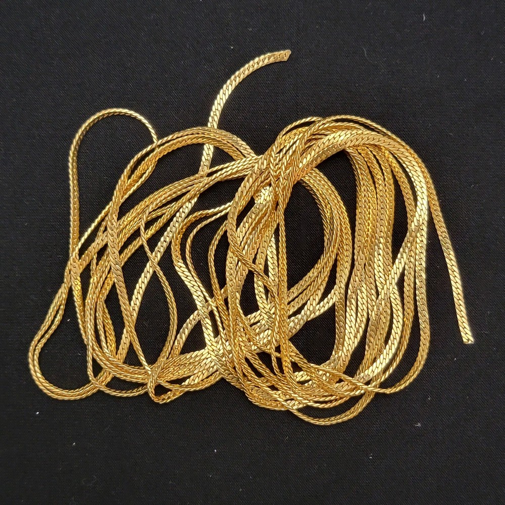 Gold Tone Herringbone Flat & Link Chains, Unfinished Bulk, No Closure