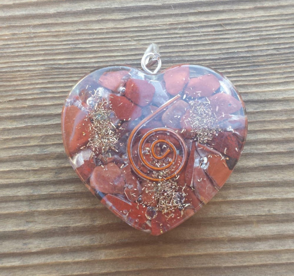 ORGONE RED JASPER GEMSTONE HEART SHAPED PENDANT ORGONITE (ONE)