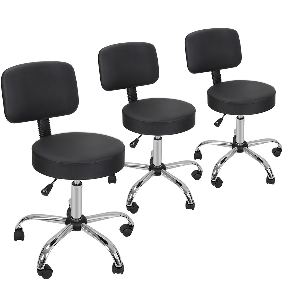 3PCS Swivel Salon Spa Stool Chair Adjustable Hydraulic Rolling Stool with Back