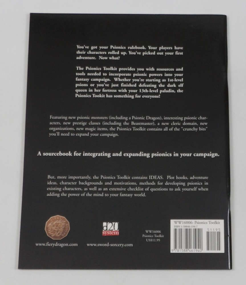 Sword & Sorcery Psionics Toolkit RPG Sourcebook - Mike Mearls - D&D 3E