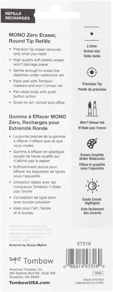 57316 Mono Zero Eraser Refills, round 2.3Mm, 2-Pack