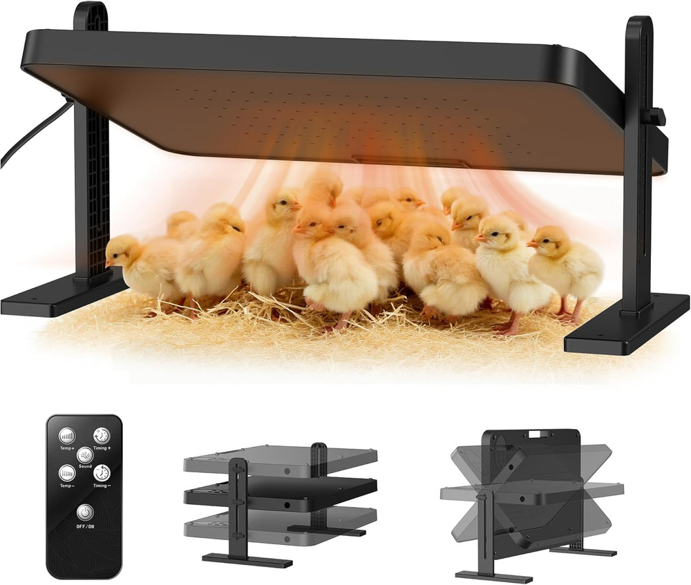 Chick Brooder Heater with Adjustable Temp (86~194℉) & 12H Timer & Height & Angle