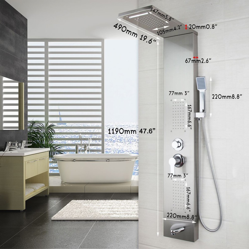 Nickel Bath Multi Function Shower Panel With Handshower Spary Wall Mounted