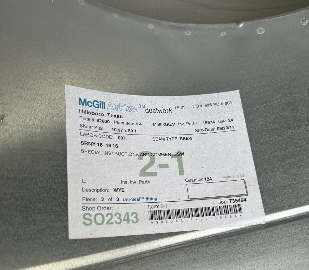 16” Y-Duct connector NEW, HVAC Galvanized