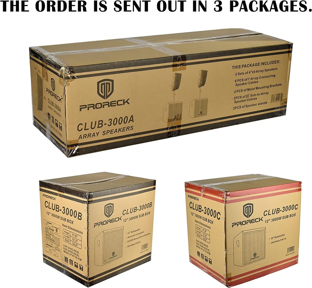 PRORECK CLUB 3000 Line Array Speaker PA System Subwoofer 12 Inch 4000W Bluetooth