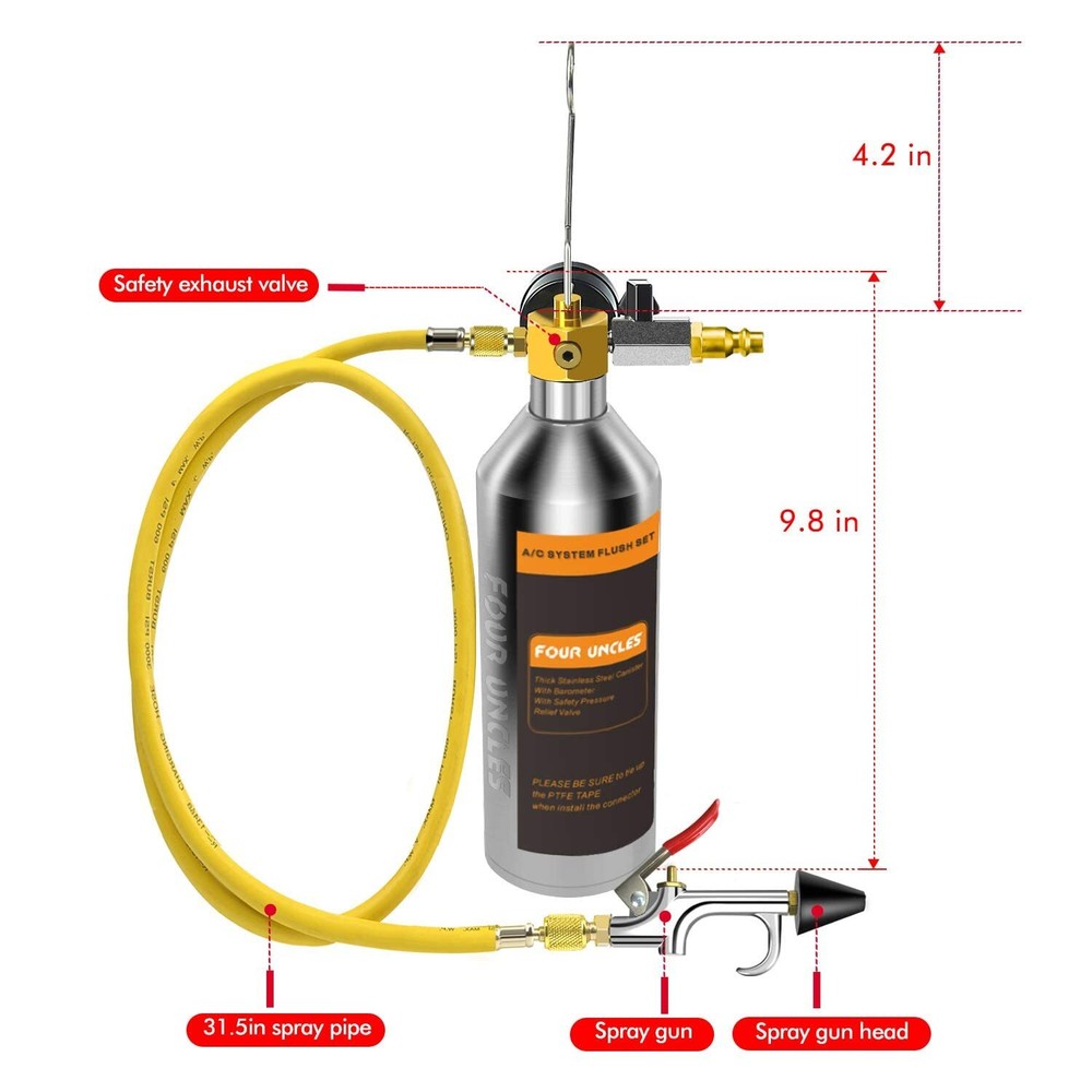 AC Flush Kit A/C Air Conditioner System Flush Canister Kit Clean Tool Set R13...