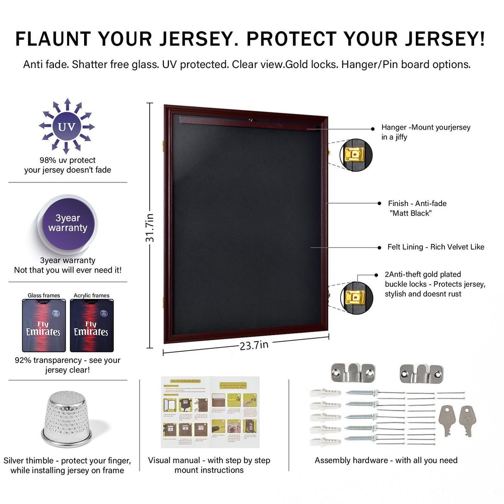 Jersey Display Frame Case Large Shadow Box Wall Mount with UV Protection Acrylic
