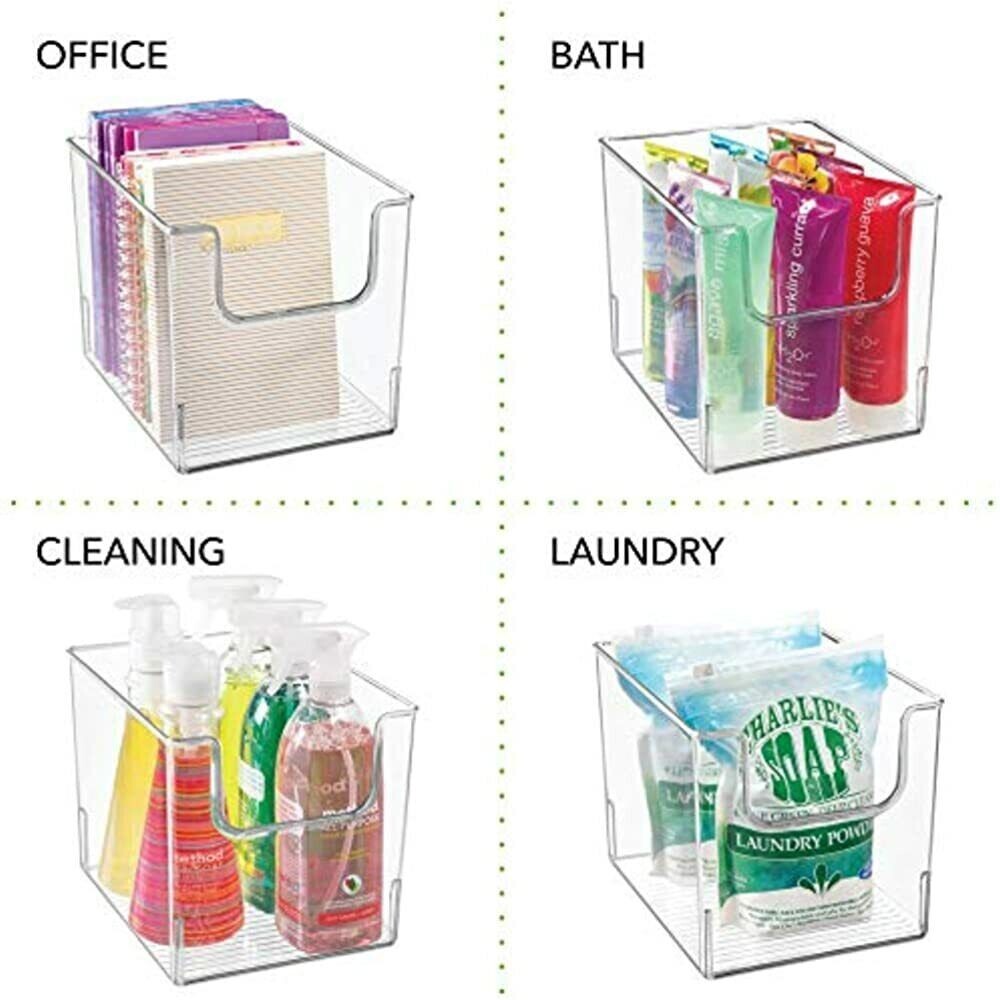 MDesign Plastic Open Front Home Office Storage Bin Container, 2-Pack