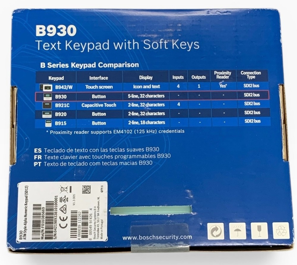 Bosch B930 Text Keypad with Soft Keys "SEALED"