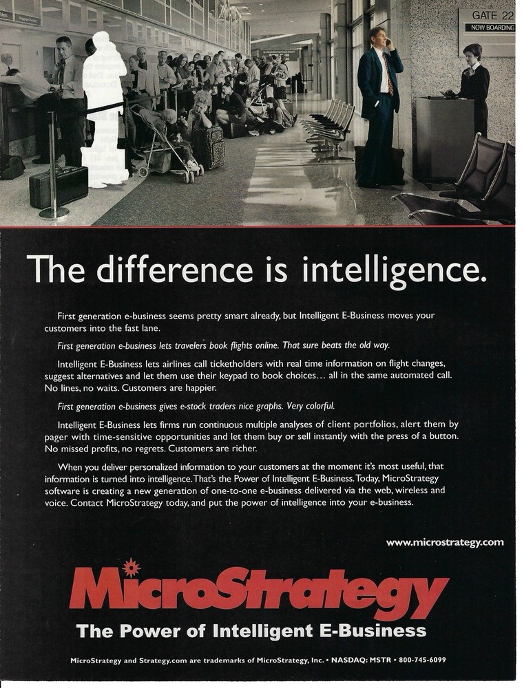 2000 Microstrategy E-Business Difference is Intelligence Vintage Print Ad/Poster