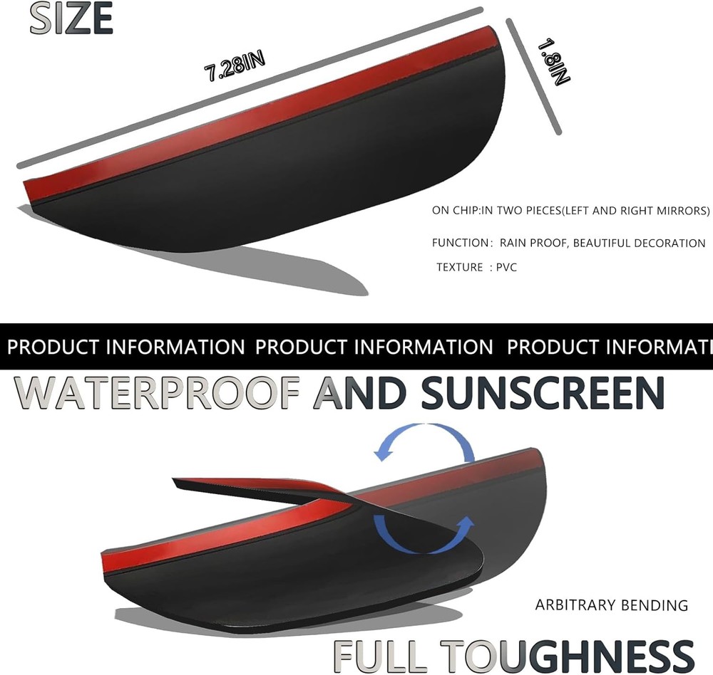2 Pack Car Rear View Mirror Rain Visor Guard, Side Mirror Rain Guards, Car Side
