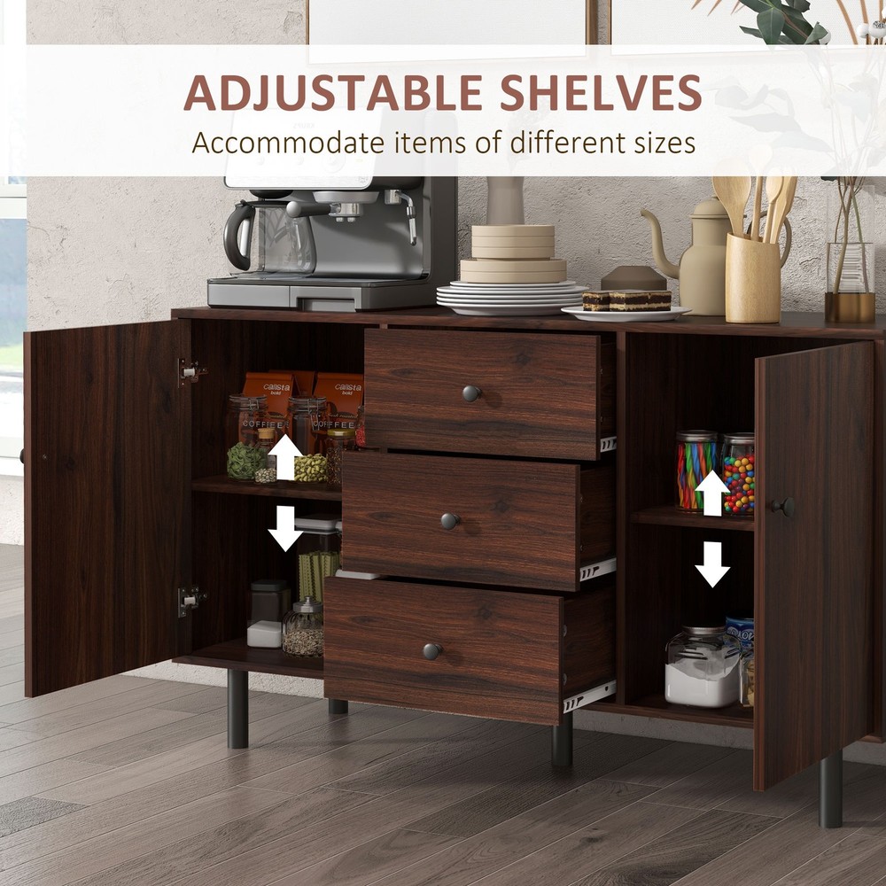 Rustic Brown Sideboard with 2 Cupboards 3 Drawers and Adjustable Shelves
