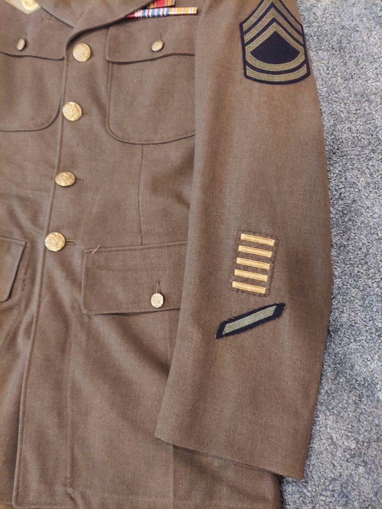 WWII Uniform Grouping - WW2 Sergeant Uniform Set - Jacket, Pants, Overcoat Etc