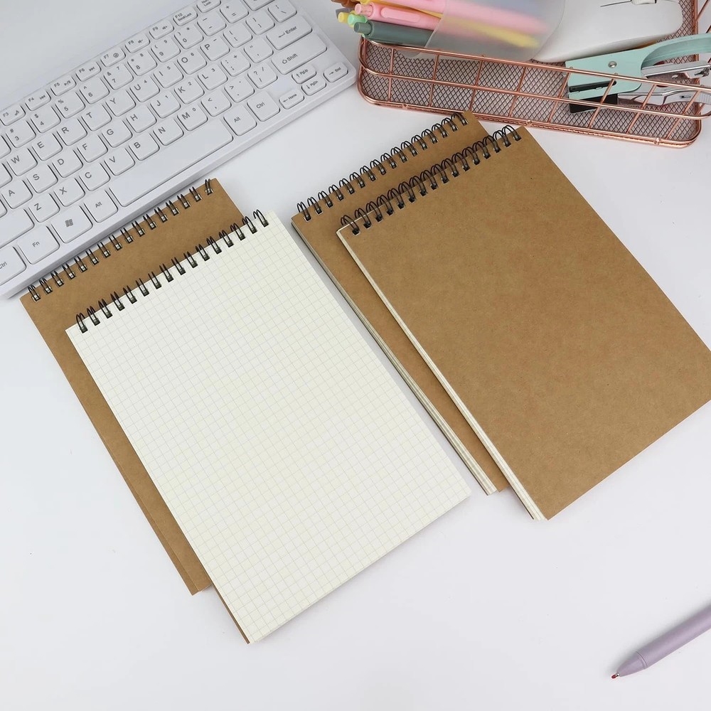 4 Pack Graph Paper Notebook, A5 Top Wirebound Grid Spiral Notebook,5.8" X 8.3",1