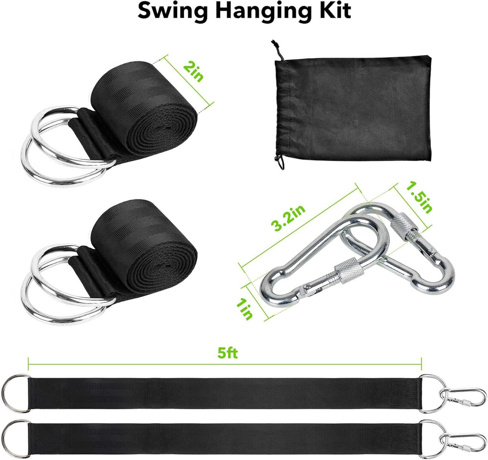 Extra Long Tree Swing Kit, 5FT Premium Nylon Straps Hold 2200LBS, Safety Lock Ca