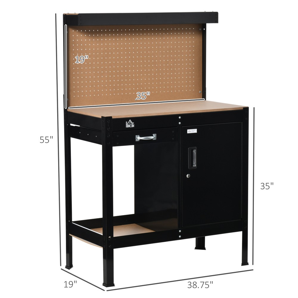 Garage Tool Storage Desk Work Bench Workshop Table with Drawer & Peg Board