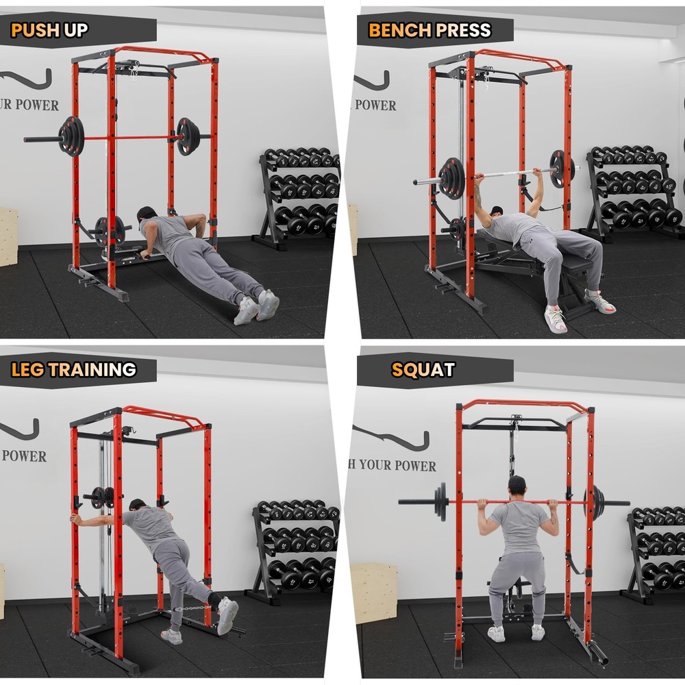 Multi-Functional Power Cage Power Rack w/LAT Pulldown Dip Bar Workout Home Gym
