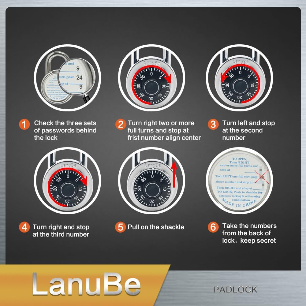 Lock Standard Dial Combination Lock 2 In. Wide, with Different Combinations Blac