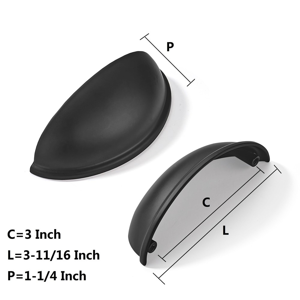 10 Pack 3" Drawer Pulls Matte Black Cabinet Cup Pulls Kitchen Hardware Cabine...