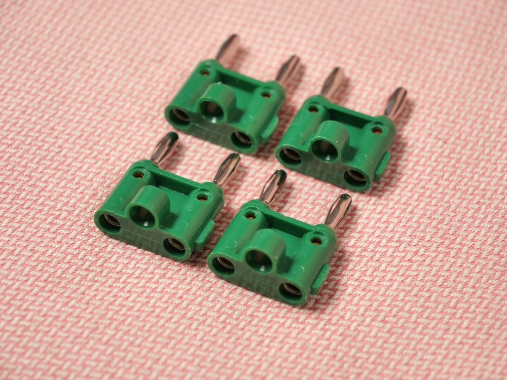 Four Pomona MDP Stackable Double Banana Plug with Cable Guide 4 Pack Green