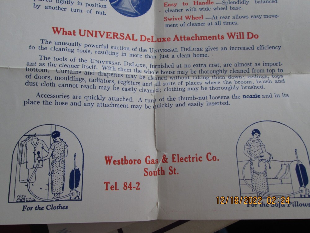 universal De luxe vacuum cleaner brochure