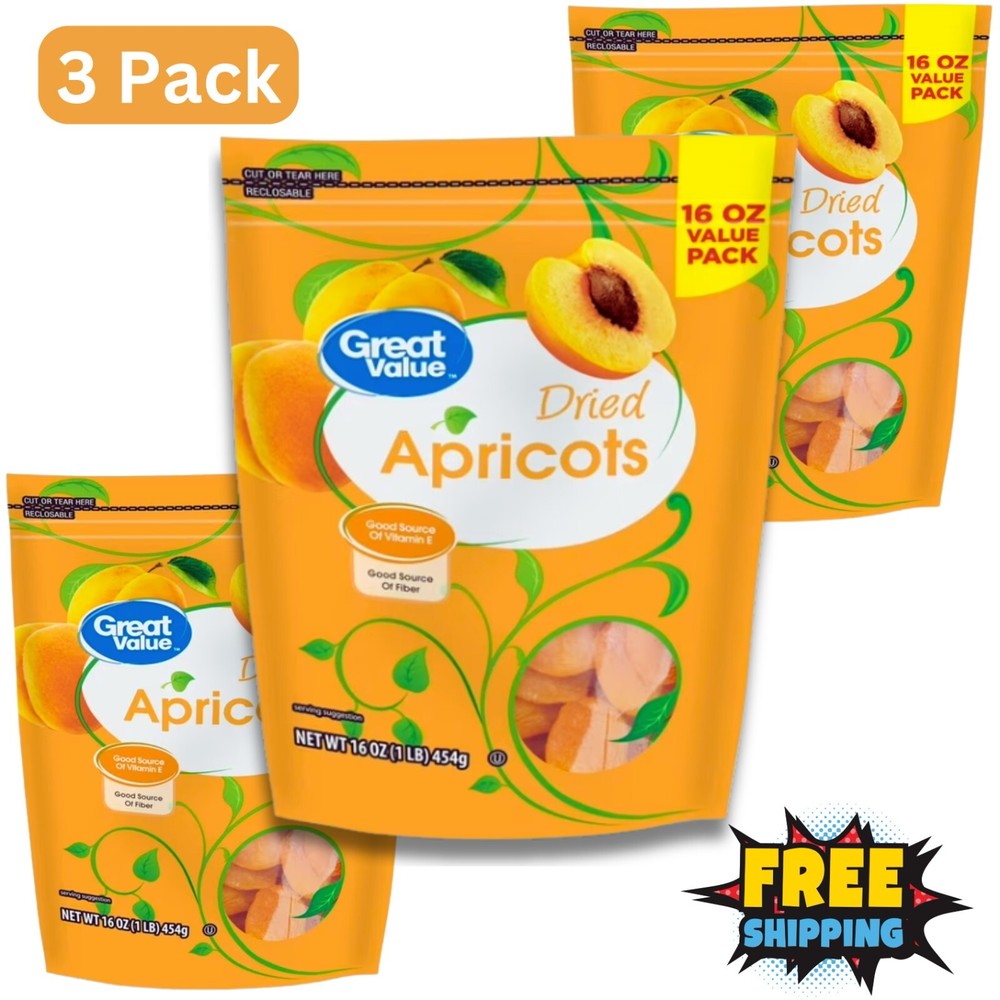 New Great Value Dried Apricots, 16 Oz (3 Pack)