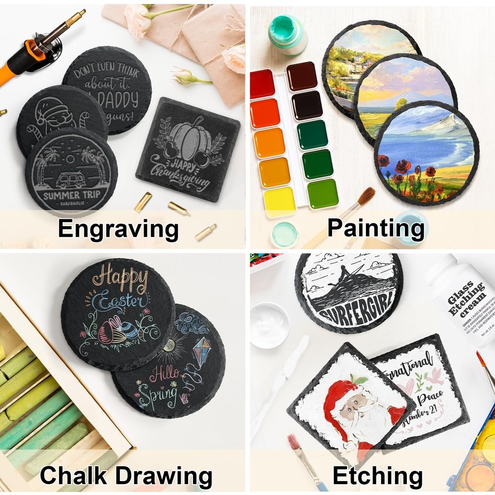 36 Pieces Slate Coasters Bulk, 4 Inch Round Rustic Black Stone Drinks Coaster...
