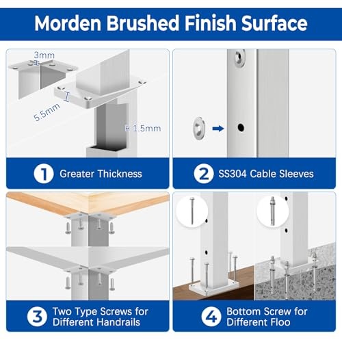 42" Corner Post for Deck Cable Railing Kit System, 1 x Corner Post 1 Brushed