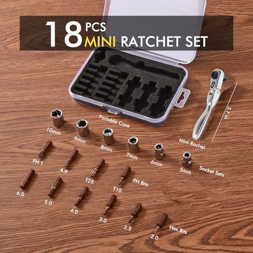 Mini ratchet screwdriver Set, Right Angle Ratchet wrench with bits and socket