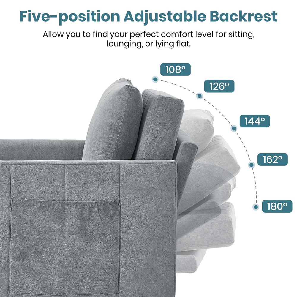 Upholstered Convertible Sleeper Sofa, 31.5" Pull Out Sofa Bed with 5-Position