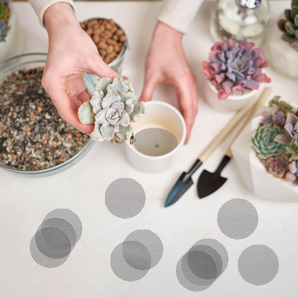 50 Pcs Round Mesh Screen for Plant Pot Drainage, 2 Inch Size, Solid Pattern