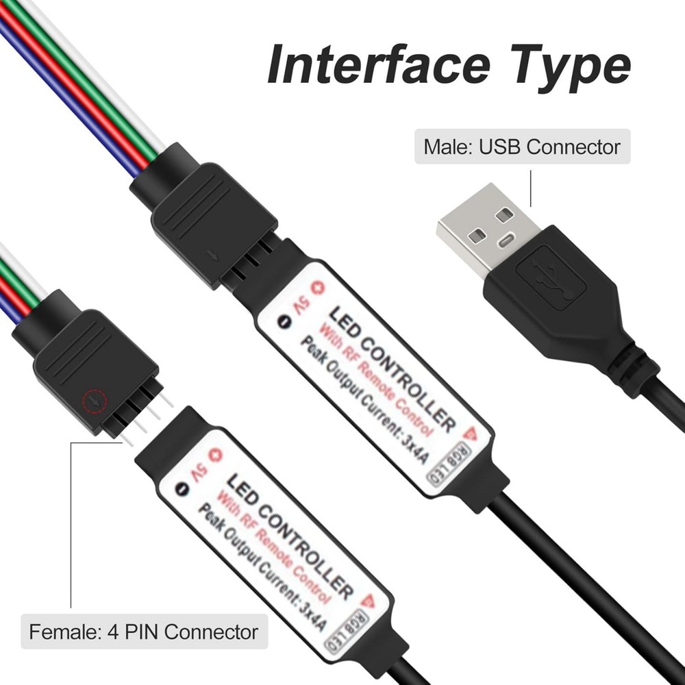 RGB Led Light Strip Controller 17-Key RF Wireless Remote DC5V USB Connector