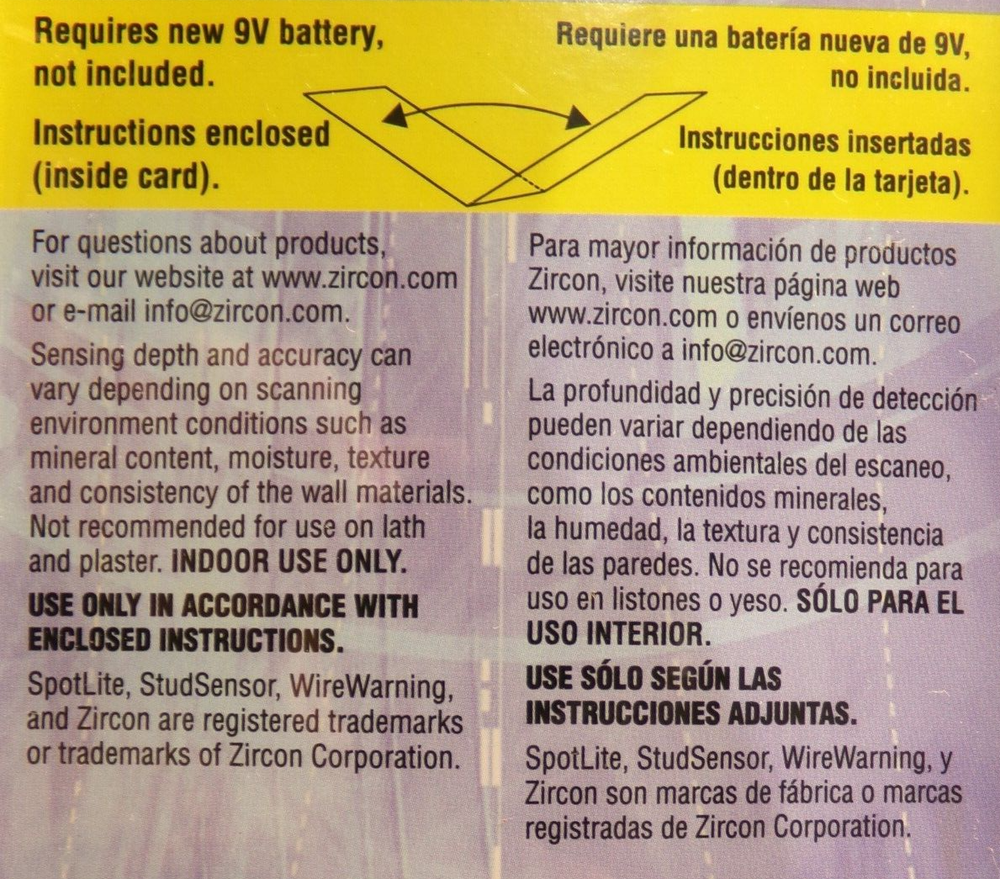 ZIRCON StudSensor e30, Stud Finder w/Wire Warning Detection, New A2