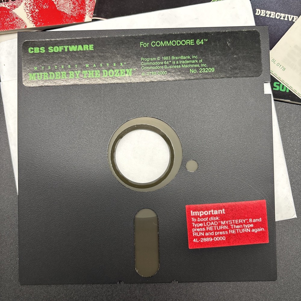 CBS Software Murder By The Dozen Commodore 64 Computer Game on 5.25" Floppy Disk