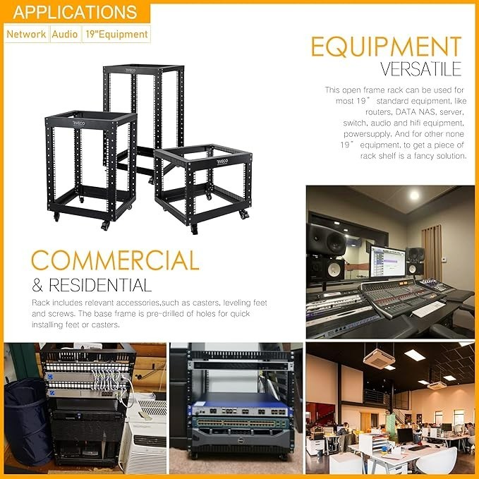 RIVECO 9U Open Frame Server Rack with Casters#1983HK1