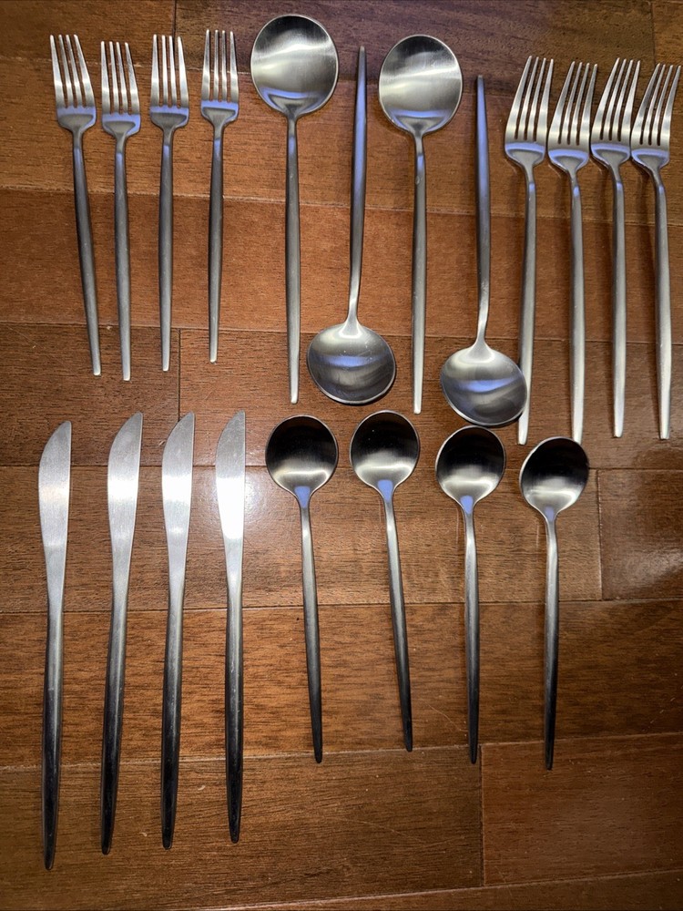 20 Pc Modern Minimalist Flatware 5-Piece Place Setting Fork Knife Spoon