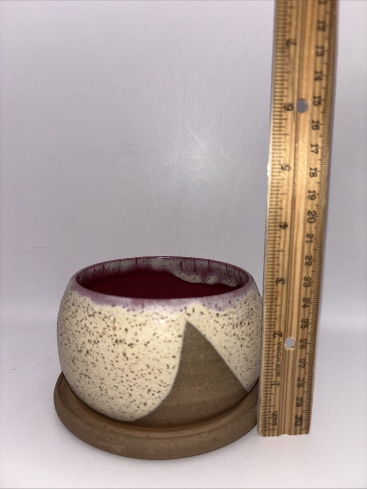 Pottery Planter Tan Speckled & Brown with Glazed Interior