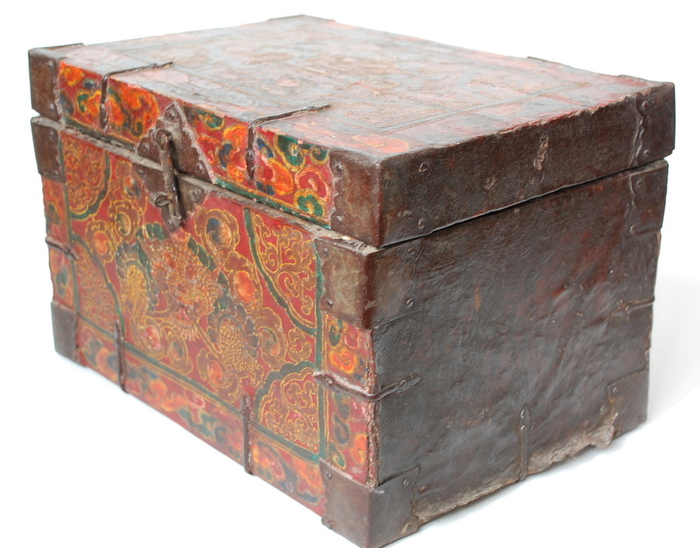 Antique Tibetan Leather Painted Trunk