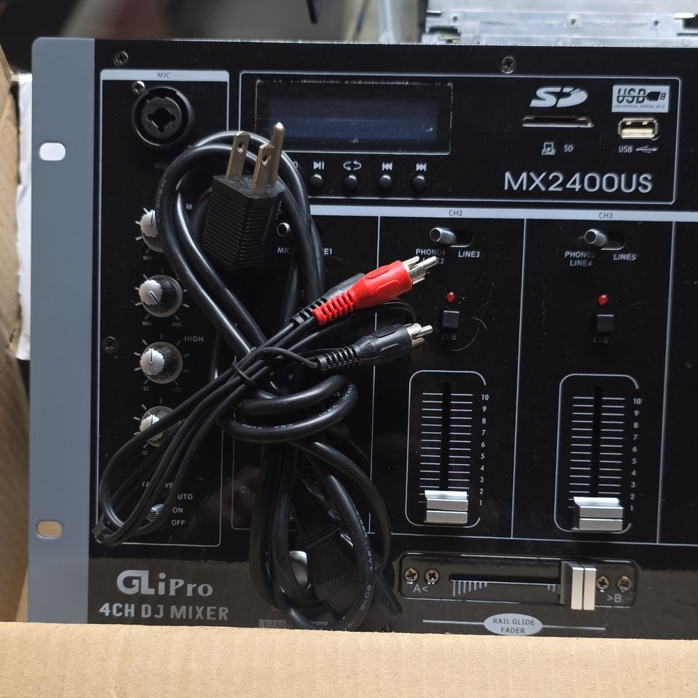 GLiPro MX2400US Rack-Mount DJ Mixer, 4-Channel, USB/SD, DSP Effects