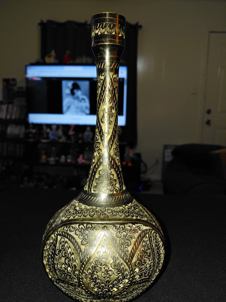Vintage Middle Eastern Etched Brass Vase