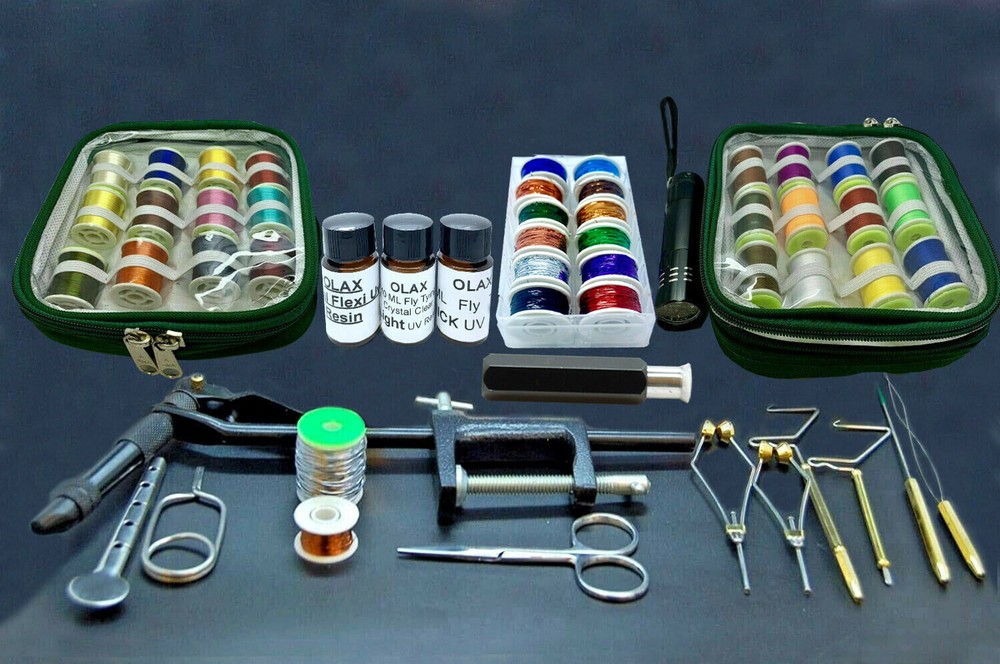 Goliath Fly Tying Tools, Materials Kit with Tinsel, Floss, Thread, Glue,UV Torch