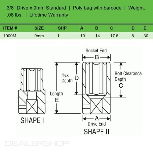 Grey Pneumatic 1009M 3/8" Drive x 9mm Deep Length Impact Socket